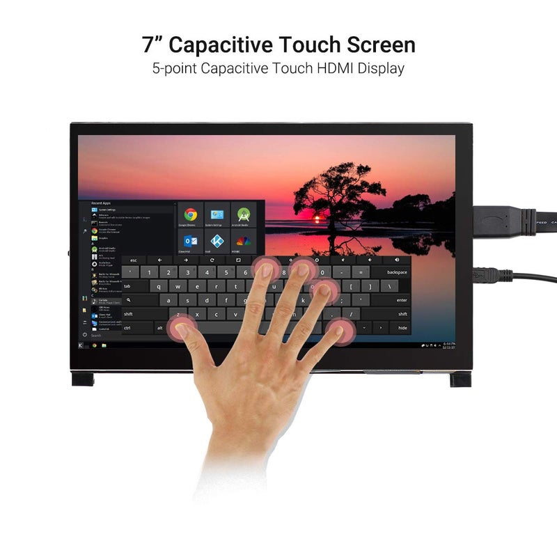 ELECROW 7 Inch Touchscreen Monitor for Raspberry Pi - 1024x600 IPS Capacitive Touch Screen HD Mini LCD Display with Stand Compatible with Raspberry Pi 5/4B/3B+/3B, BB Black, Win11/10/8/7, Driver Free - Image 3
